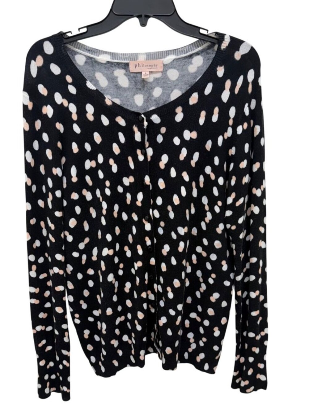 Philosophy Republic Clothing Black/Beige Dot Print Button Front Cardigan Sz L